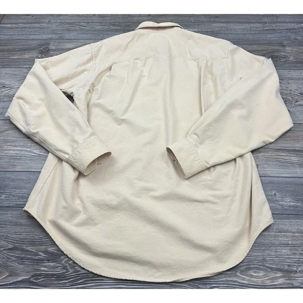 Vtg Lands End Mens LT Button Up Shirt Yellow Outdoor‎ Heavy Cotton Cabincore